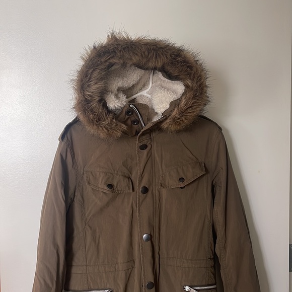 Sherpa Lined TNA Winter Jacket PARKA Army Green Size Small - Picture 3 of 11